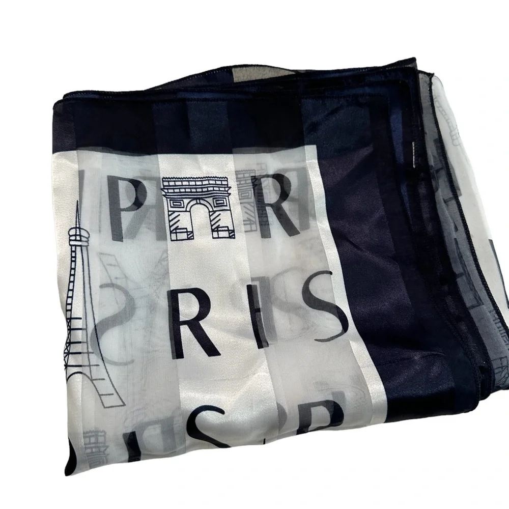 Women’s Scarf Eiffel Tower Print Navy Blue White Size 40 x 37.5”